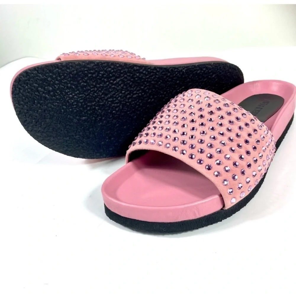 NEW JW ANDERSON Pink Suede Crystal Italian Leather Sandal Slides Size 9